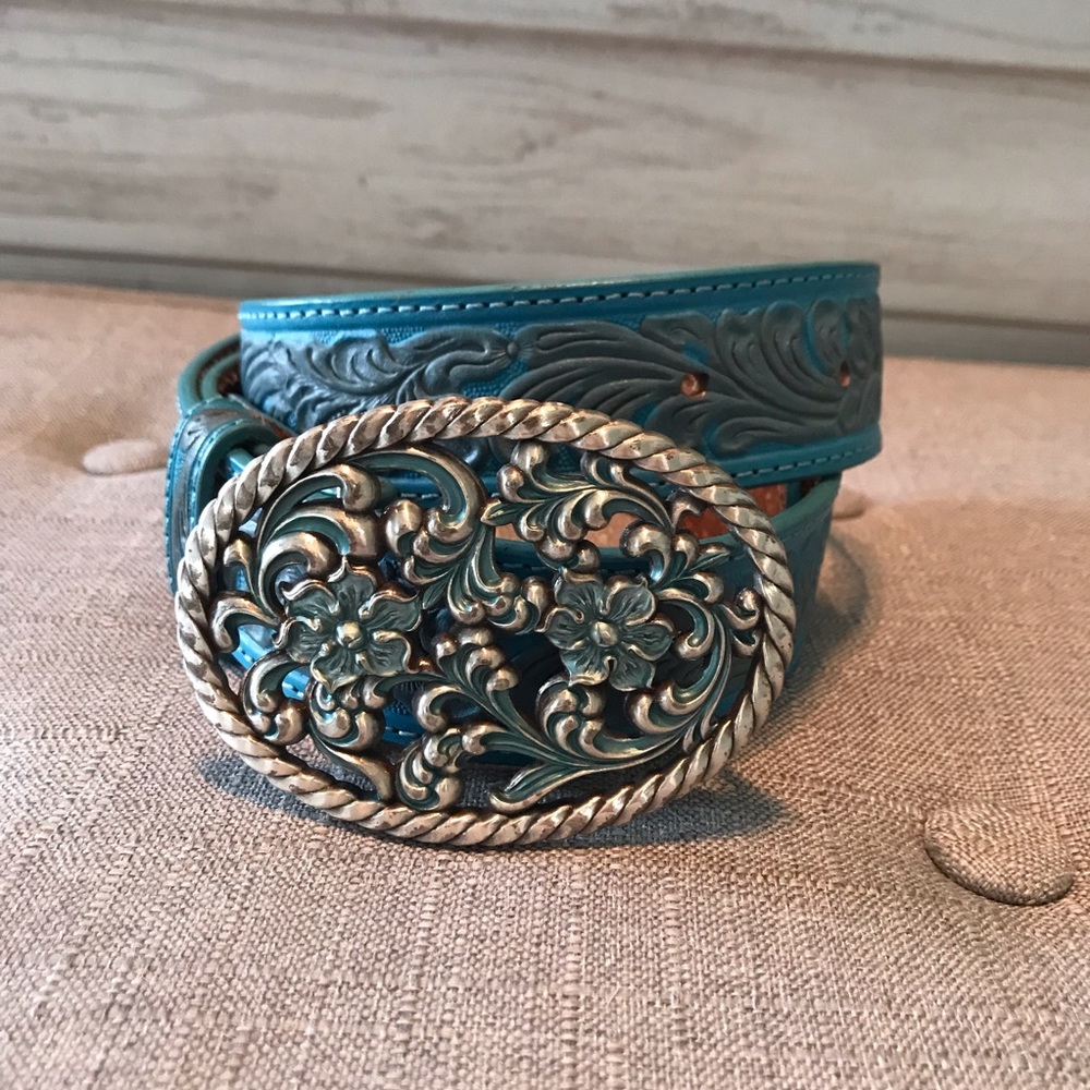 Turquoise genuine leather belt